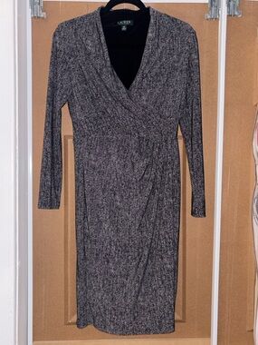 Lauren Ralph Lauren Heathered Gray Wrap-Style Long Sleeve Dress